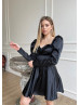 Long Sleeves Satin Ruched Bust Mini Party Dress